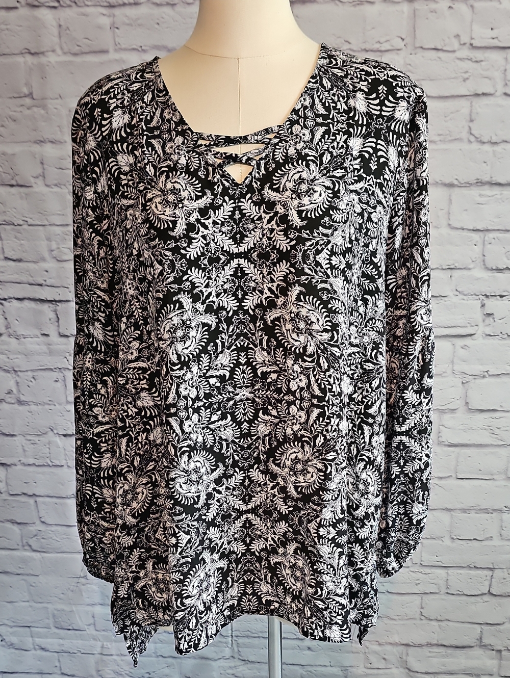 Maurices Black and White Damask Print Top
